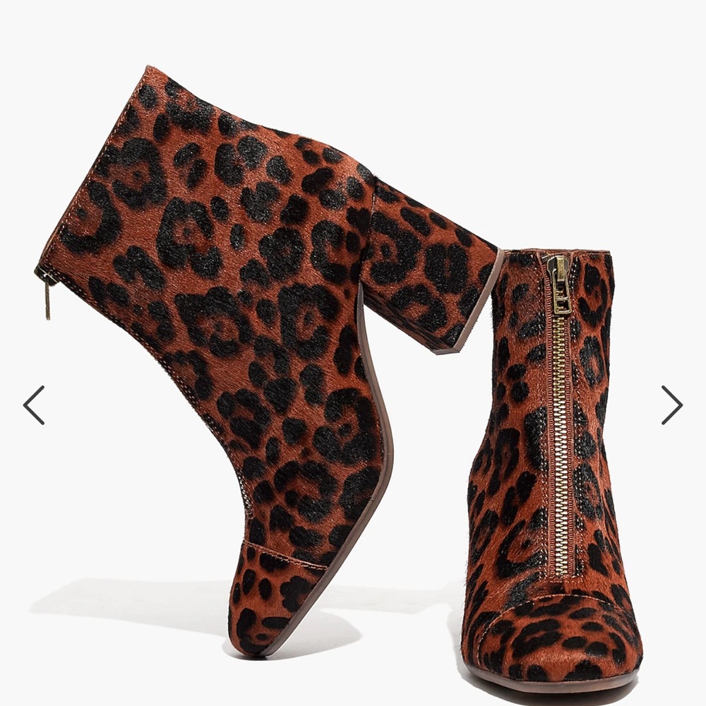 Madewell Amalia Zip Chunky Heel Boots  in Leopard Calf Hair Size 8.5